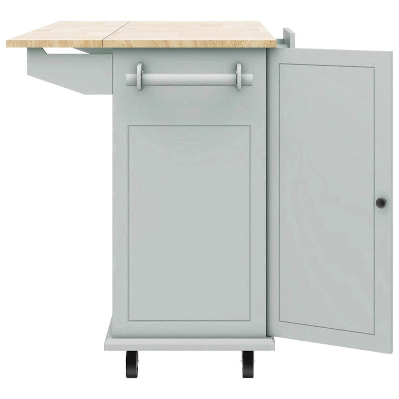 Chariot de cuisine en bois d'hévéa avec abattant, étagère de rangement interne et 2 tiroirs