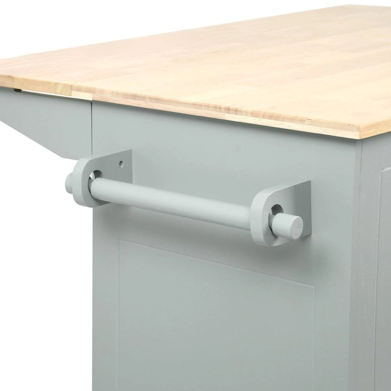 Chariot de cuisine en bois d'hévéa avec abattant, étagère de rangement interne et 2 tiroirs