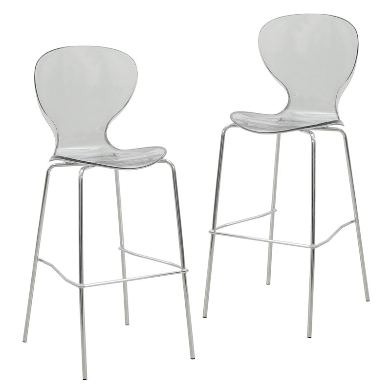 Tabouret de bar en acrylique avec structure en acier chromé, série Oyster, lot de 2