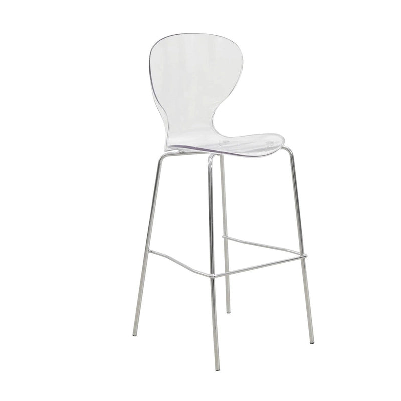 Tabouret de bar en acrylique avec structure en acier chromé, série Oyster, lot de 2