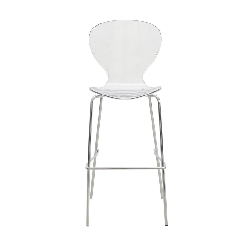 Tabouret de bar en acrylique avec structure en acier chromé, série Oyster, lot de 2