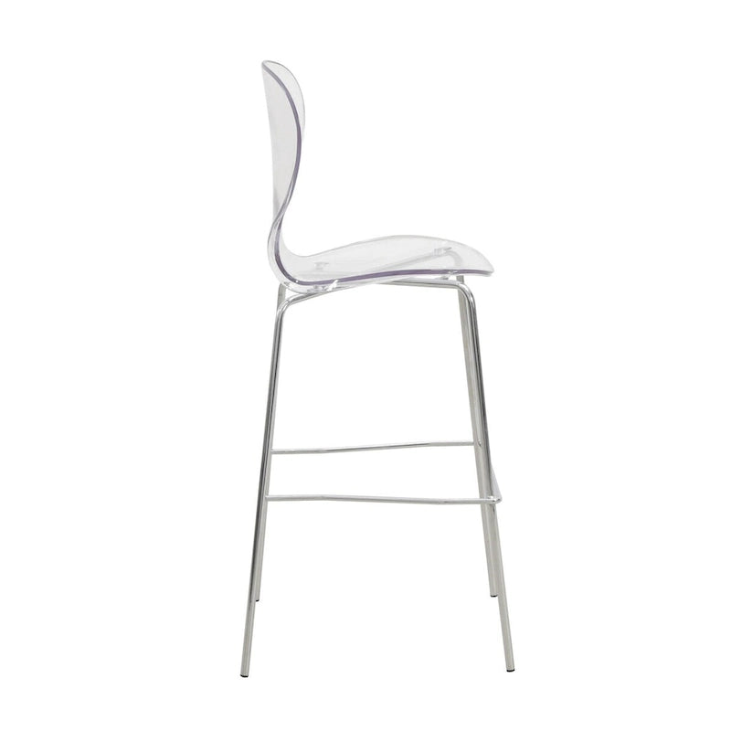 Tabouret de bar en acrylique avec structure en acier chromé, série Oyster, lot de 2