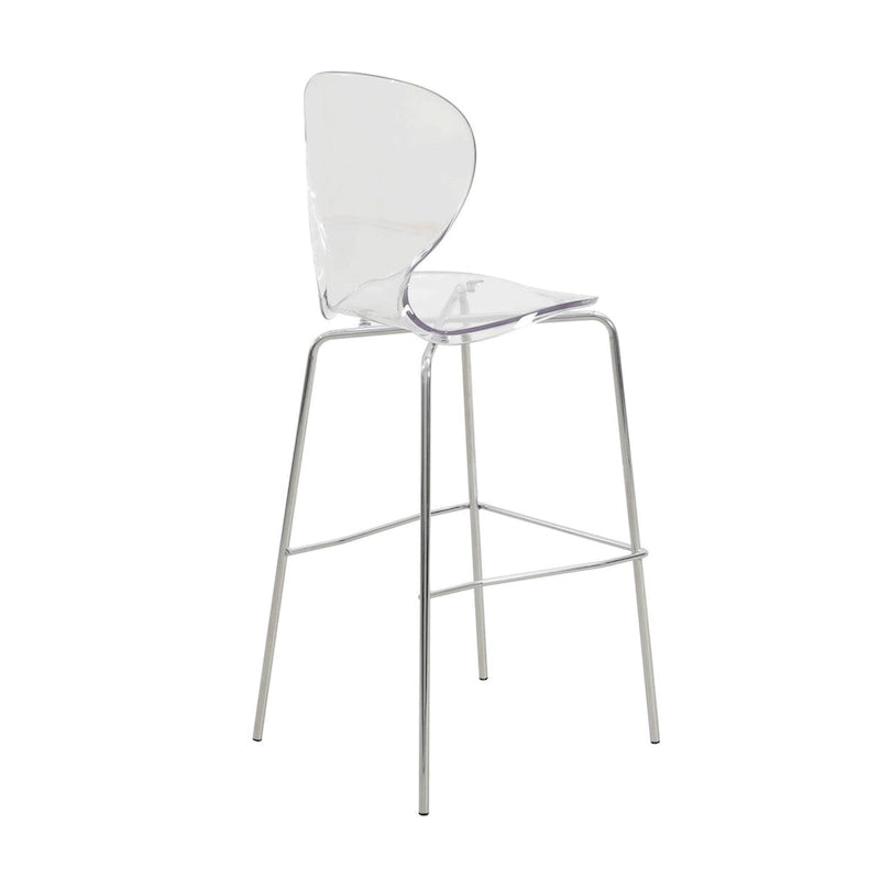 Tabouret de bar en acrylique avec structure en acier chromé, série Oyster, lot de 2