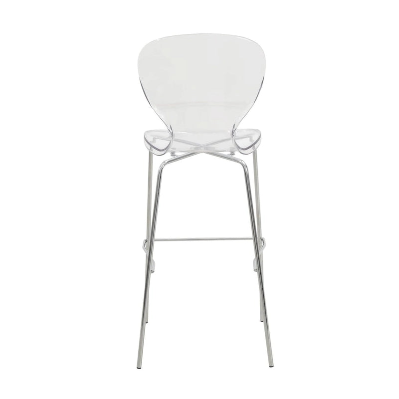 Tabouret de bar en acrylique avec structure en acier chromé, série Oyster, lot de 2