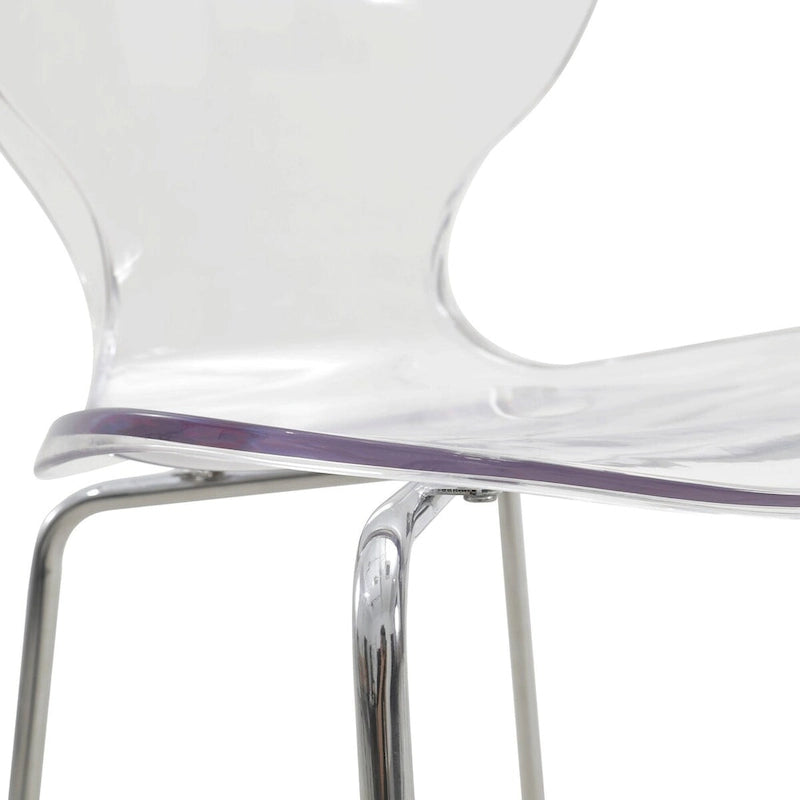 Tabouret de bar en acrylique avec structure en acier chromé, série Oyster, lot de 2
