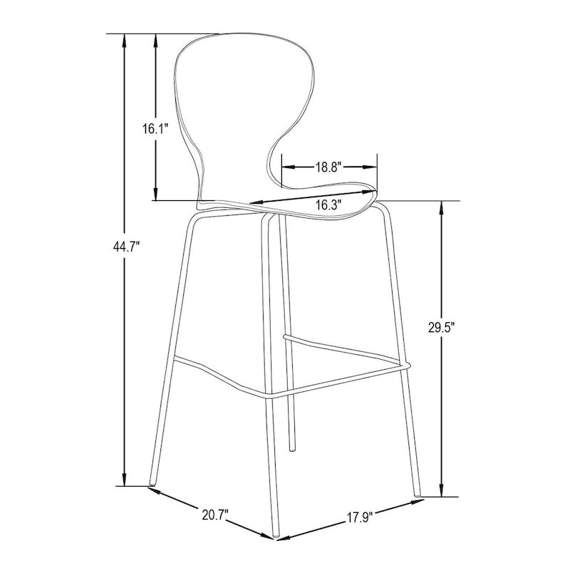 Tabouret de bar en acrylique avec structure en acier chromé, série Oyster, lot de 2