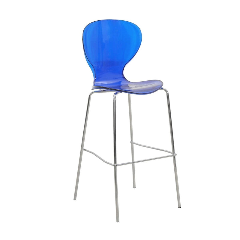 Tabouret de bar en acrylique avec structure en acier chromé, série Oyster, lot de 2