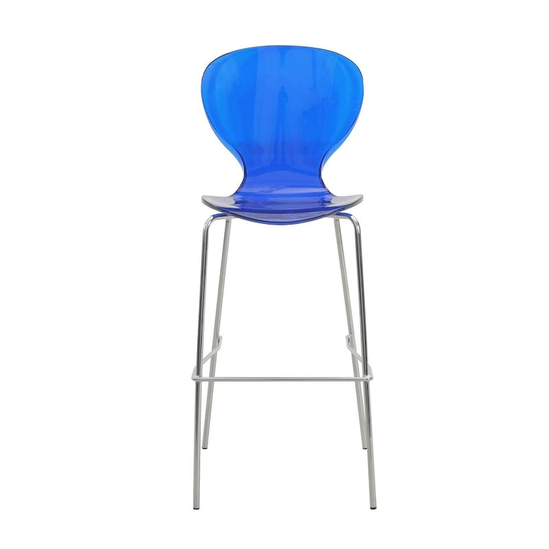 Tabouret de bar en acrylique avec structure en acier chromé, série Oyster, lot de 2