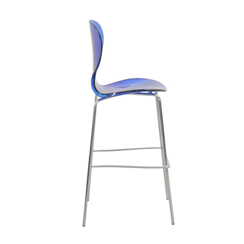 Tabouret de bar en acrylique avec structure en acier chromé, série Oyster, lot de 2