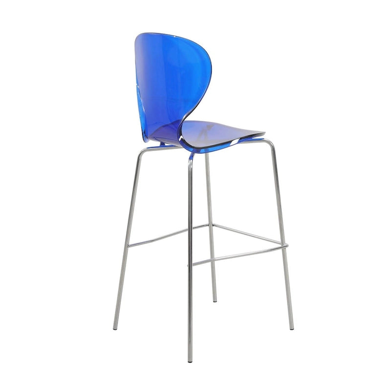 Tabouret de bar en acrylique avec structure en acier chromé, série Oyster, lot de 2