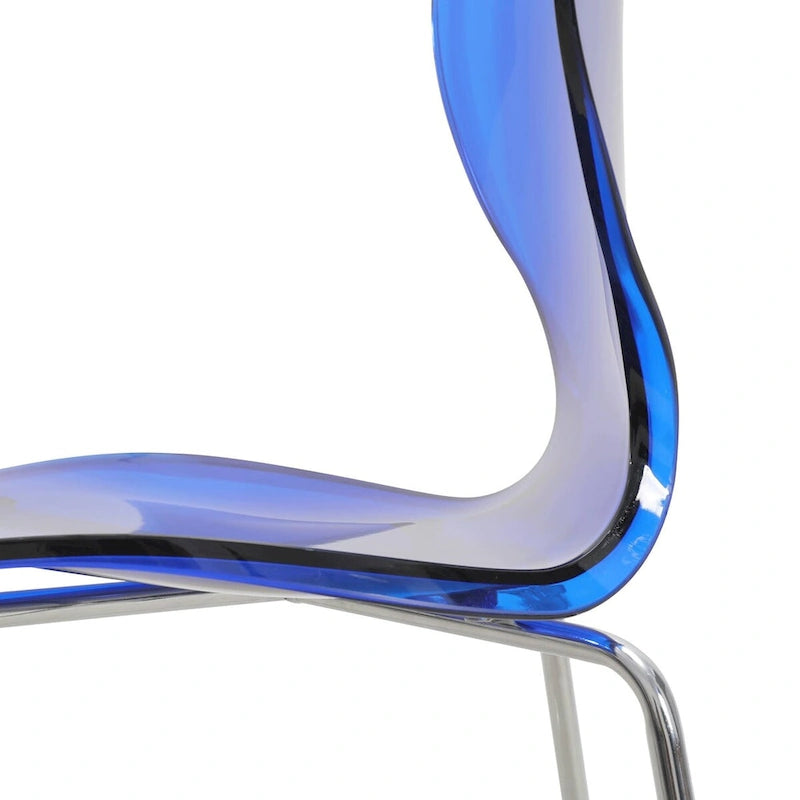 Tabouret de bar en acrylique avec structure en acier chromé, série Oyster, lot de 2