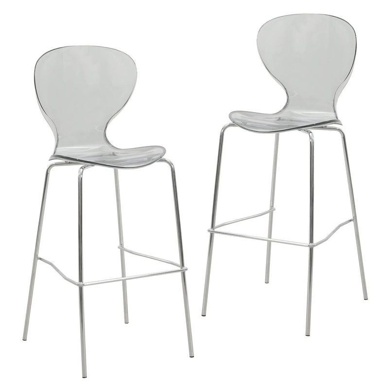 Tabouret de bar en acrylique avec structure en acier chromé, série Oyster, lot de 2
