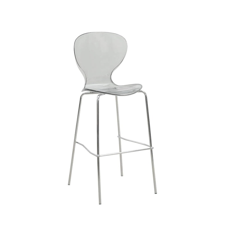 Tabouret de bar en acrylique avec structure en acier chromé, série Oyster, lot de 2