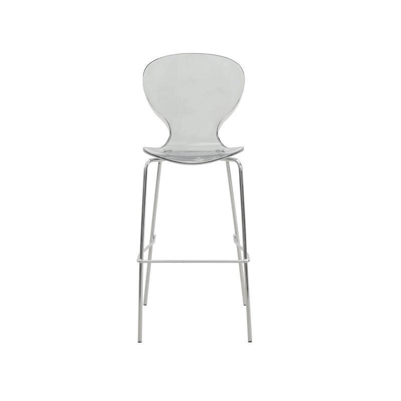 Tabouret de bar en acrylique avec structure en acier chromé, série Oyster, lot de 2