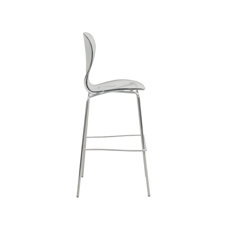 Tabouret de bar en acrylique avec structure en acier chromé, série Oyster, lot de 2