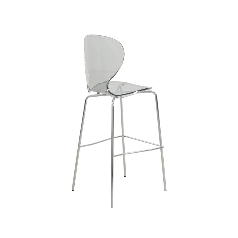 Tabouret de bar en acrylique avec structure en acier chromé, série Oyster, lot de 2