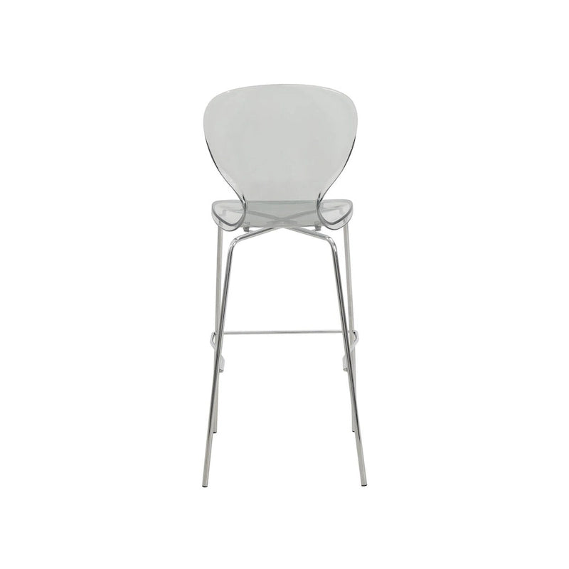 Tabouret de bar en acrylique avec structure en acier chromé, série Oyster, lot de 2