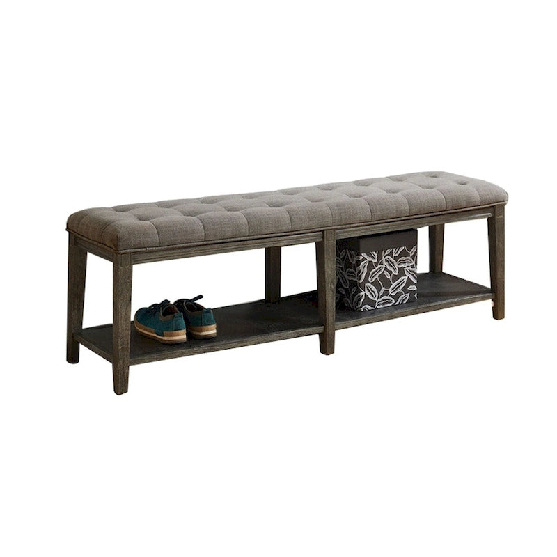 Banc en bois avec assise capitonnée.
