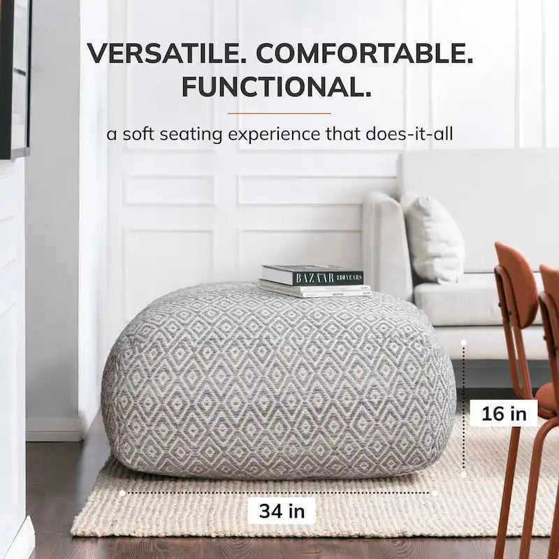 Pouf ottoman carré surdimensionné beige Jani Willamette 34 pouces - Repose-pieds élégant pour salon, chambre