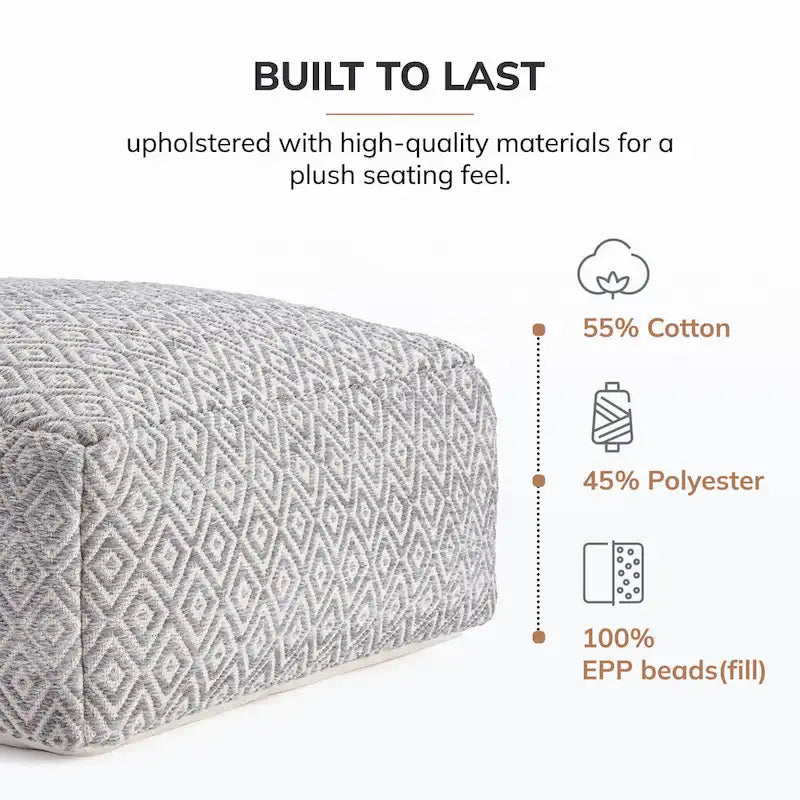 Pouf ottoman carré surdimensionné beige Jani Willamette 34 pouces - Repose-pieds élégant pour salon, chambre