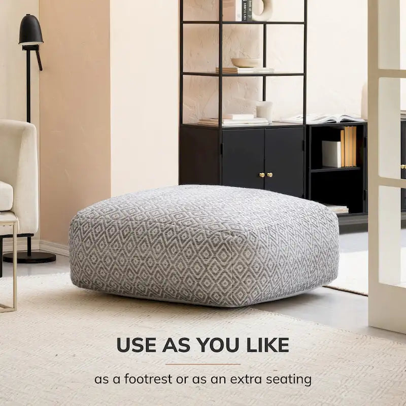 Pouf ottoman carré surdimensionné beige Jani Willamette 34 pouces - Repose-pieds élégant pour salon, chambre