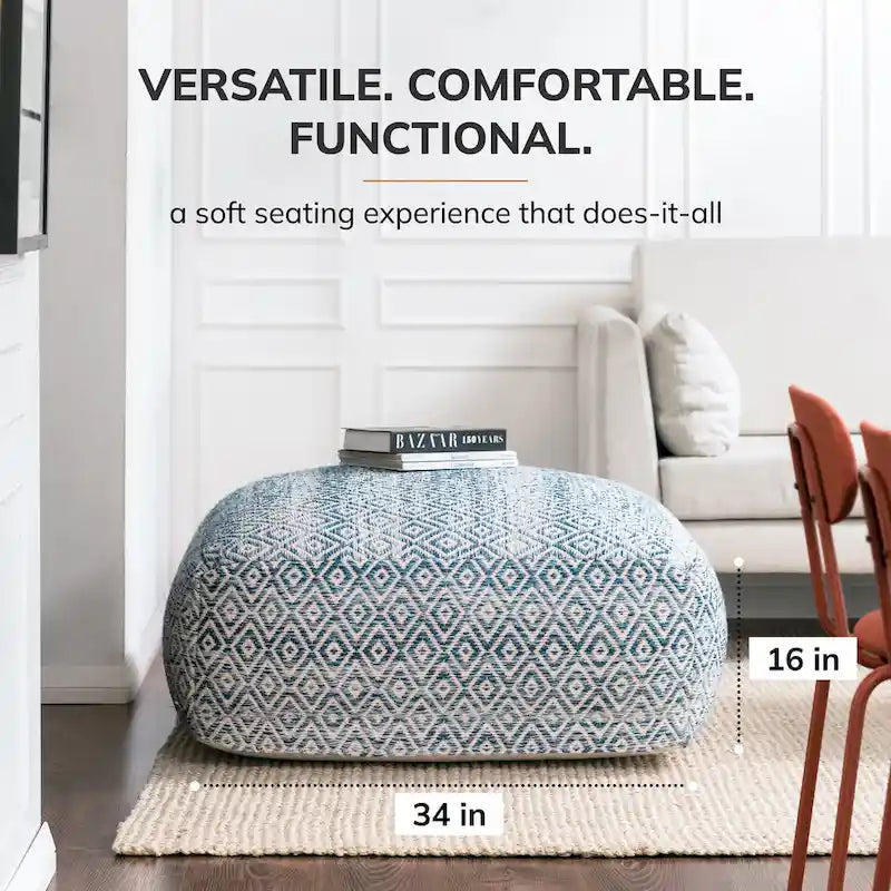 Pouf ottoman carré surdimensionné beige Jani Willamette 34 pouces - Repose-pieds élégant pour salon, chambre