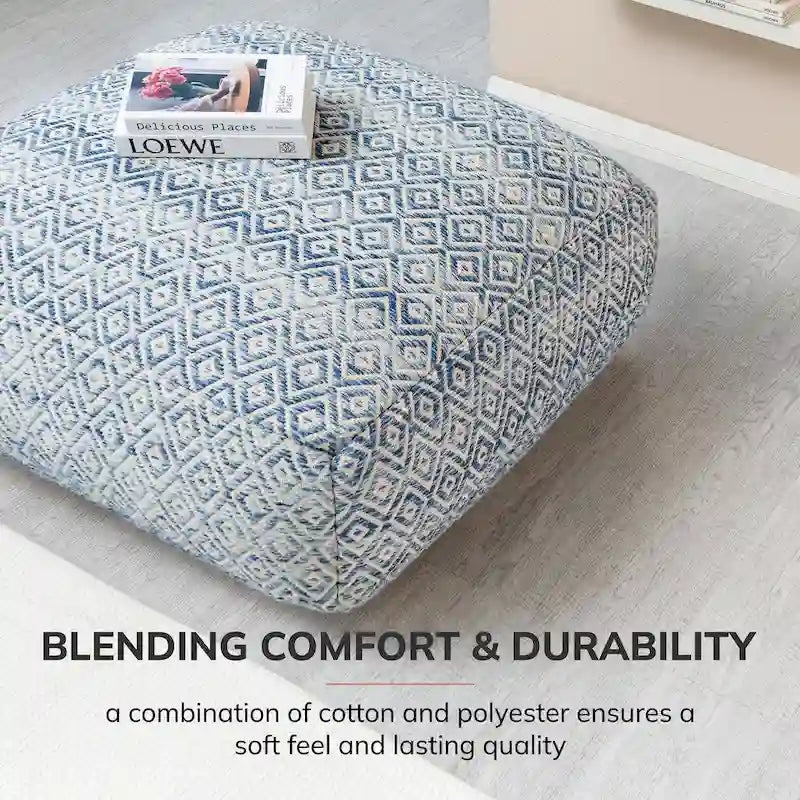 Pouf ottoman carré surdimensionné beige Jani Willamette 34 pouces - Repose-pieds élégant pour salon, chambre