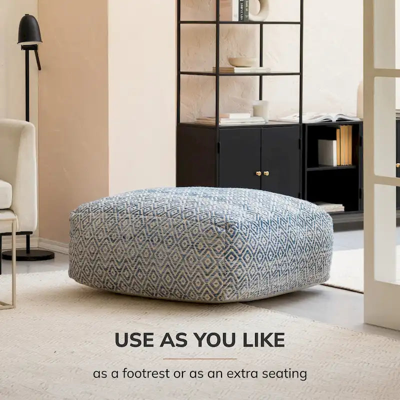 Pouf ottoman carré surdimensionné beige Jani Willamette 34 pouces - Repose-pieds élégant pour salon, chambre