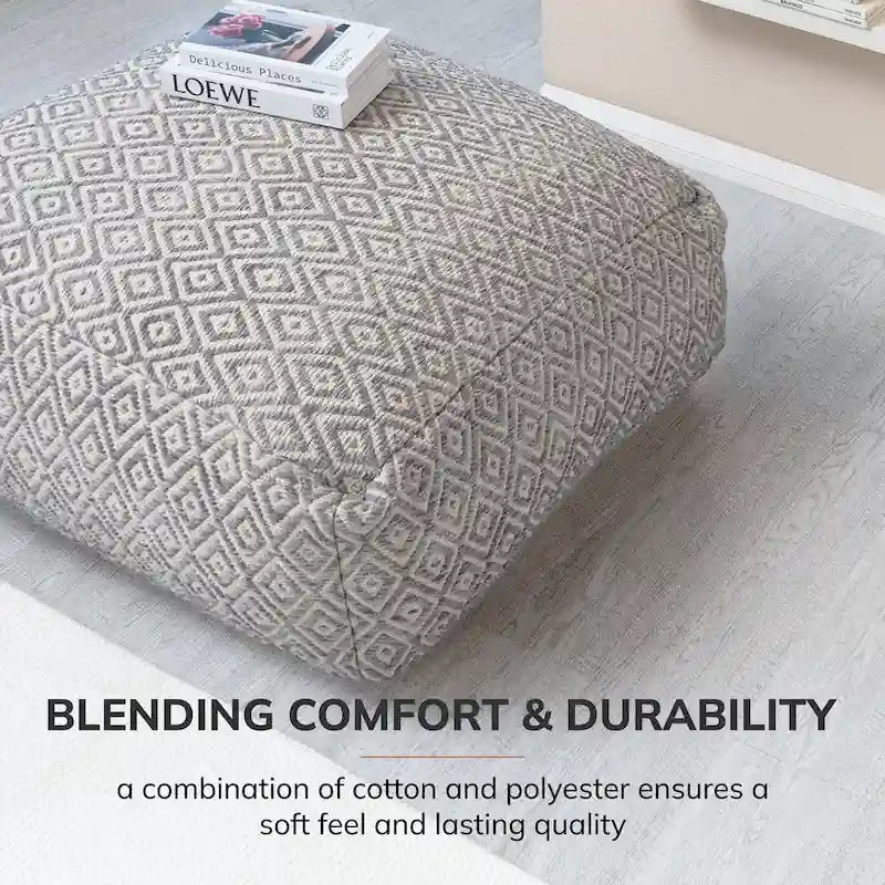 Pouf ottoman carré surdimensionné beige Jani Willamette 34 pouces - Repose-pieds élégant pour salon, chambre