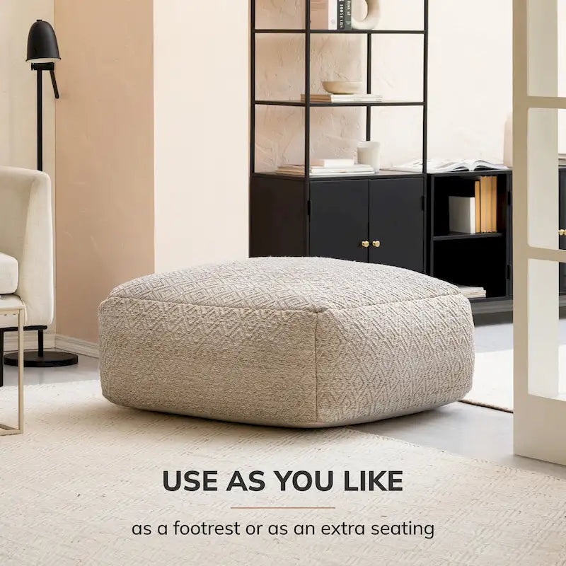 Pouf ottoman carré surdimensionné beige Jani Willamette 34 pouces - Repose-pieds élégant pour salon, chambre