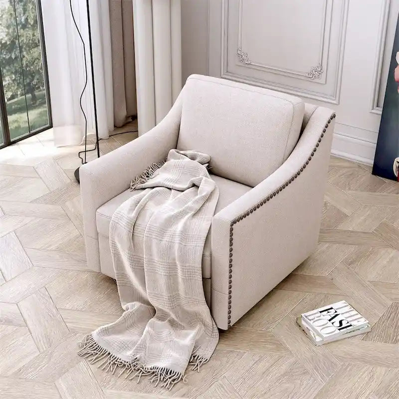 Fauteuil pivotant ergonomique moderne en lin mélangé et velours doux