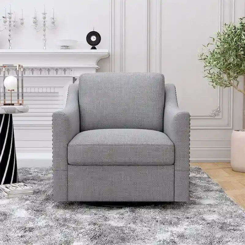 Fauteuil pivotant ergonomique moderne en lin mélangé et velours doux