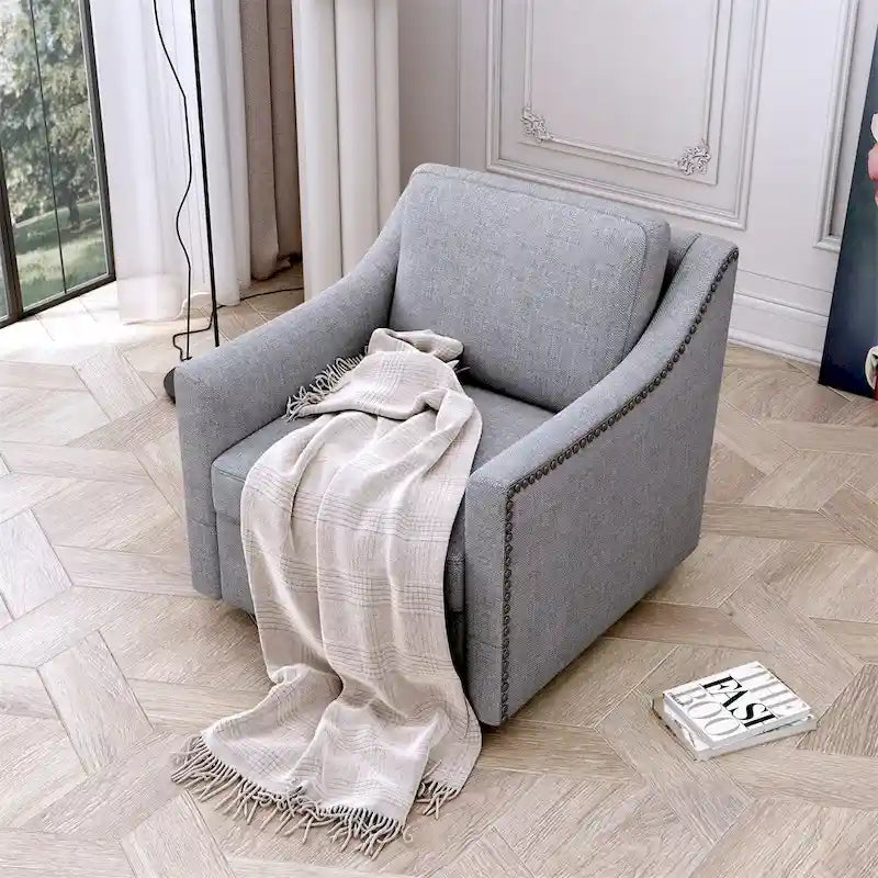 Fauteuil pivotant ergonomique moderne en lin mélangé et velours doux