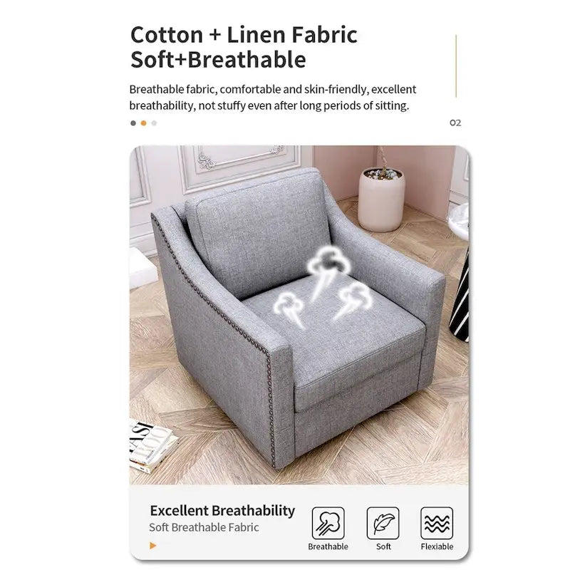 Fauteuil pivotant ergonomique moderne en lin mélangé et velours doux