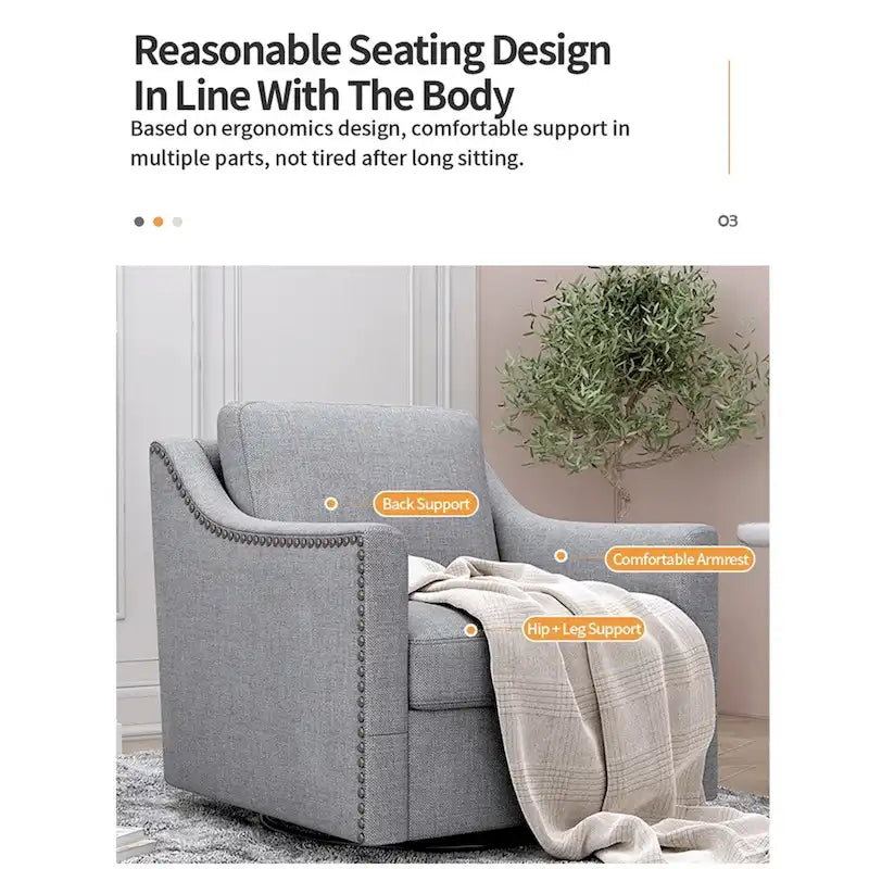 Fauteuil pivotant ergonomique moderne en lin mélangé et velours doux