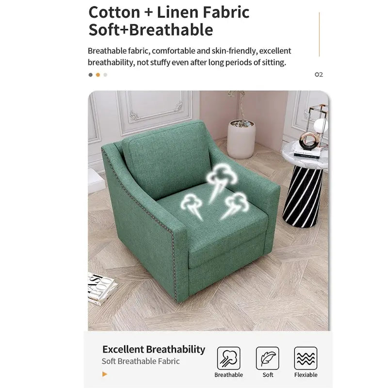 Fauteuil pivotant ergonomique moderne en lin mélangé et velours doux