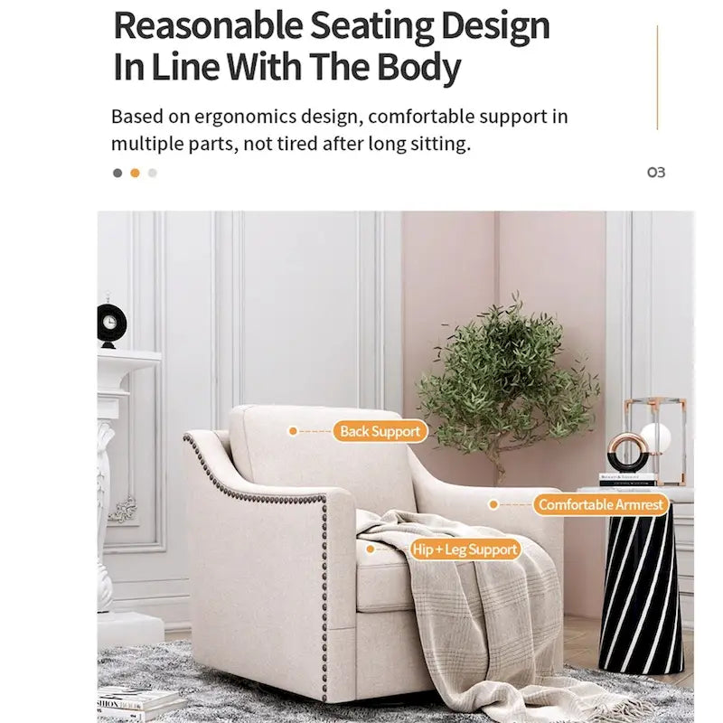 Fauteuil pivotant ergonomique moderne en lin mélangé et velours doux
