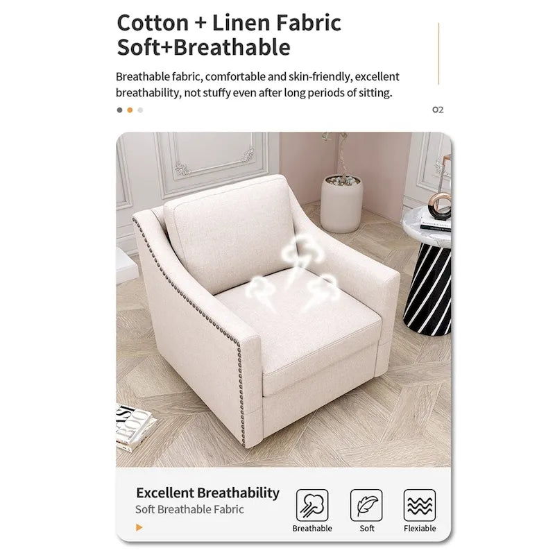 Fauteuil pivotant ergonomique moderne en lin mélangé et velours doux