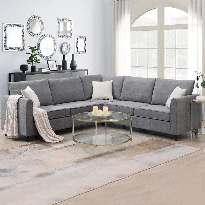 Canapé d'angle moderne rembourré 91*91 pour salon, canapé en forme de L avec 3 coussins