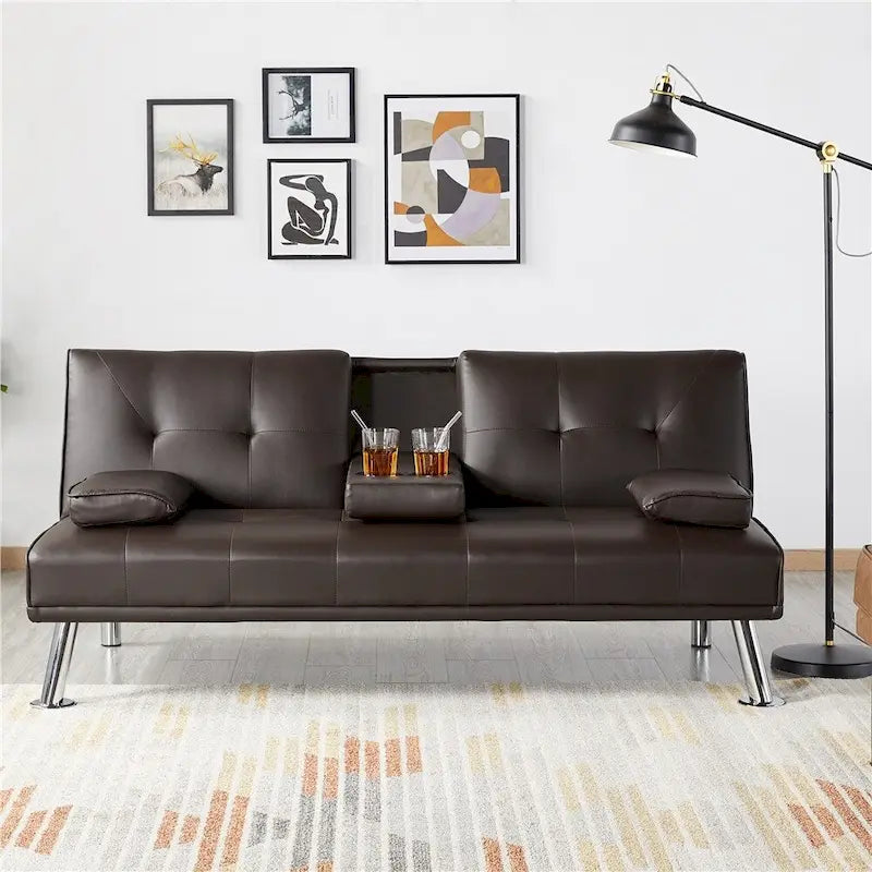 Canapé-lit futon moderne Yaheetech en similicuir, inclinable et moderne.