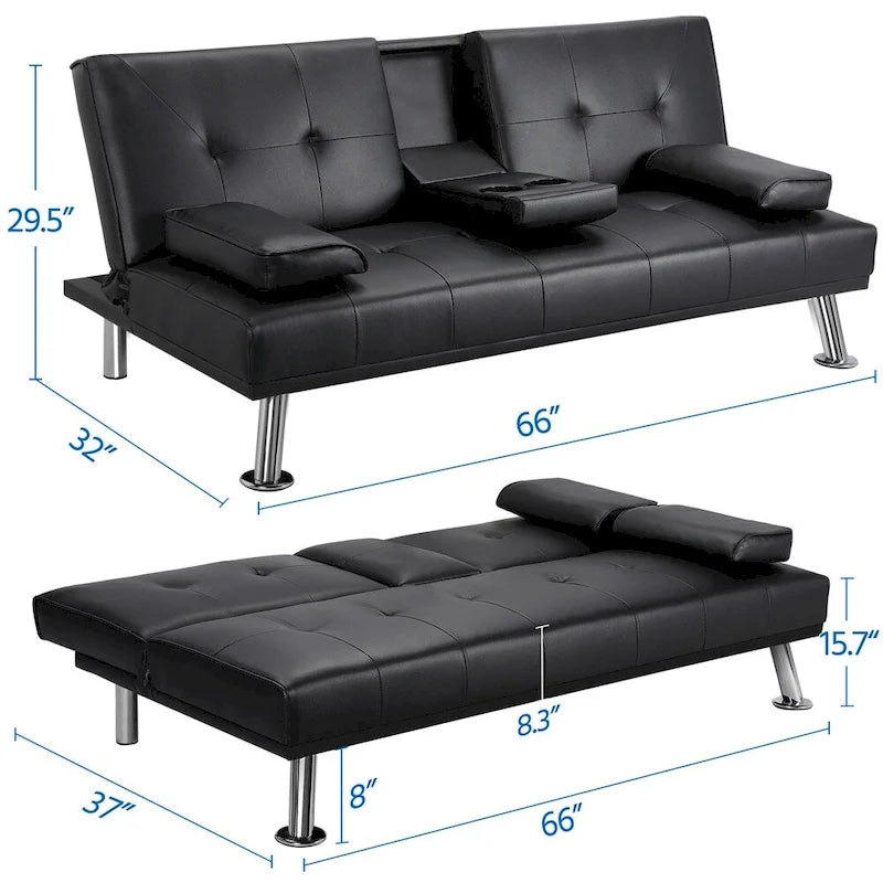 Canapé-lit futon moderne Yaheetech en similicuir, inclinable et moderne.