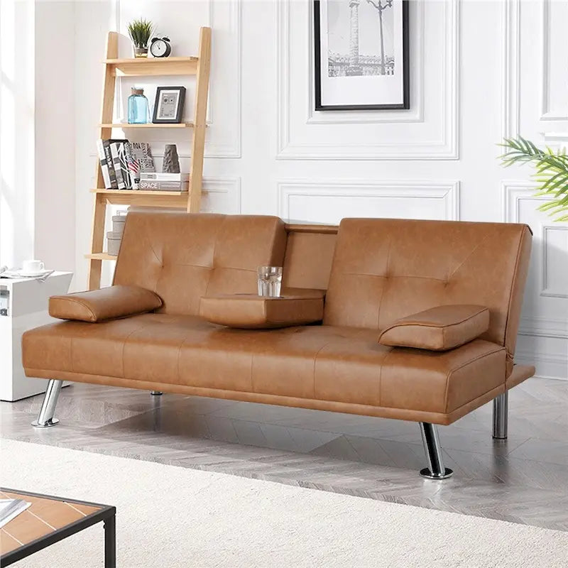 Canapé-lit futon moderne Yaheetech en similicuir, inclinable et moderne.