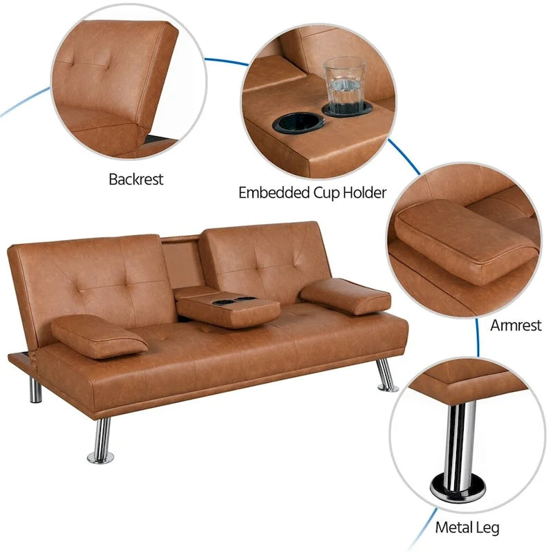Canapé-lit futon moderne Yaheetech en similicuir, inclinable et moderne.
