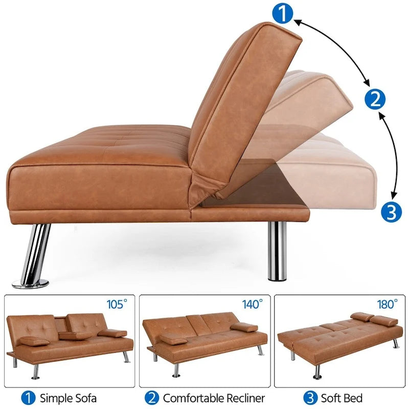 Canapé-lit futon moderne Yaheetech en similicuir, inclinable et moderne.