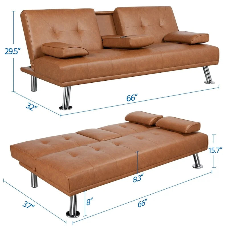 Canapé-lit futon moderne Yaheetech en similicuir, inclinable et moderne.