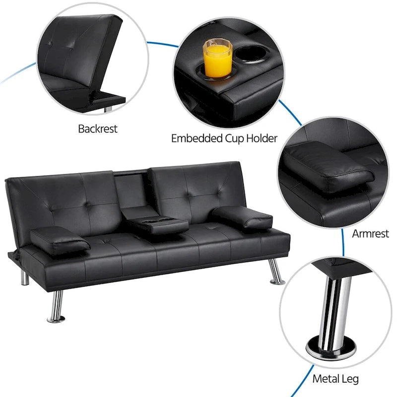 Canapé-lit futon moderne Yaheetech en similicuir, inclinable et moderne.