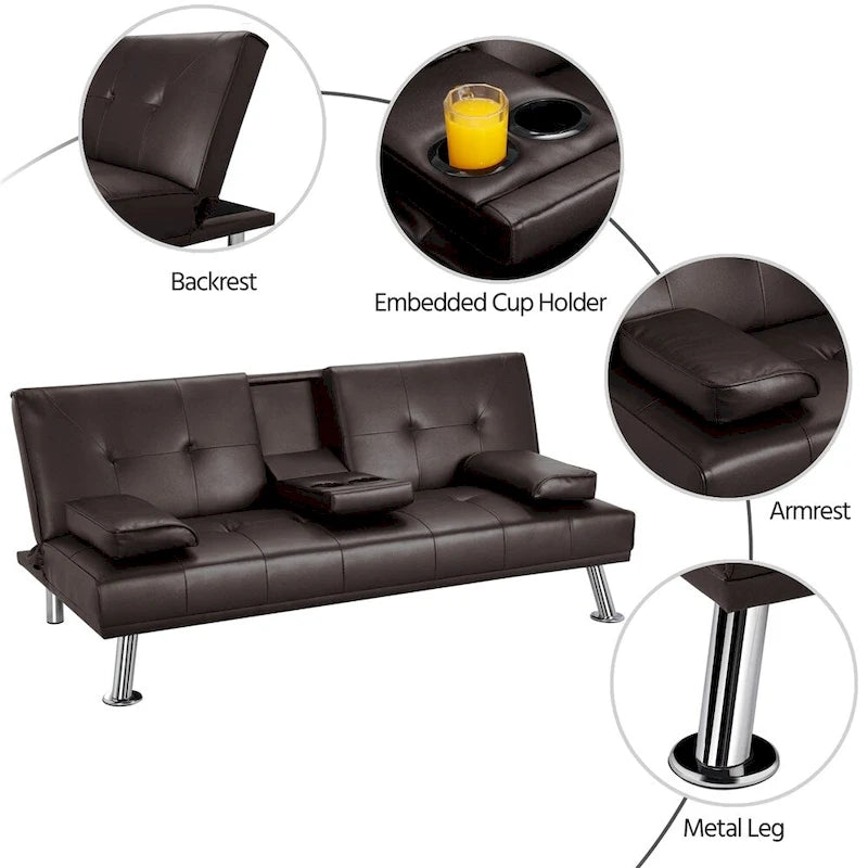 Canapé-lit futon moderne Yaheetech en similicuir, inclinable et moderne.