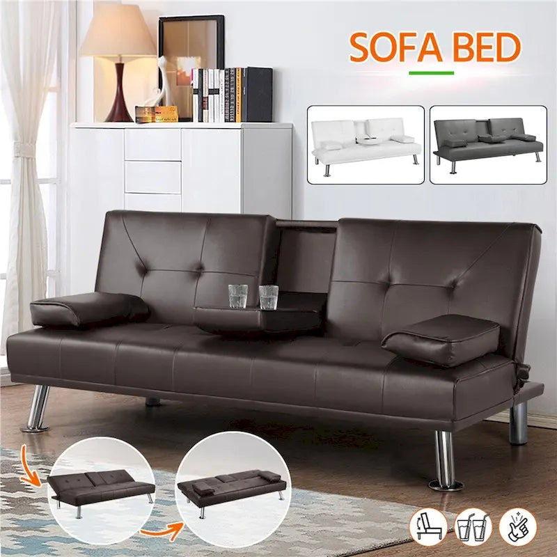 Canapé-lit futon moderne Yaheetech en similicuir, inclinable et moderne.