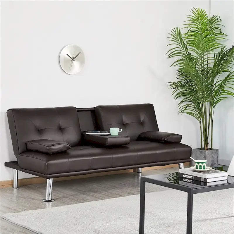 Canapé-lit futon moderne Yaheetech en similicuir, inclinable et moderne.