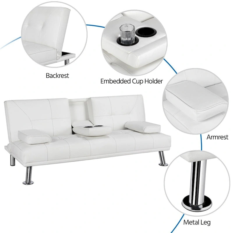 Canapé-lit futon moderne Yaheetech en similicuir, inclinable et moderne.